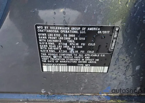 2018 Volkswagen Atlas 3.6L V6 Se from USA, damaged, VIN 1V2CR2CAXJC526492